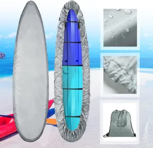 100% Waterproof 15 ft 16 ft Kayak Cover Accessories, Thickened Canoe Cover with 5 Straps for Heavy Wind, Dust & UV Protection SUP Paddle Board Cover for Indoor/Outdoor Storage 14.7-16 ft