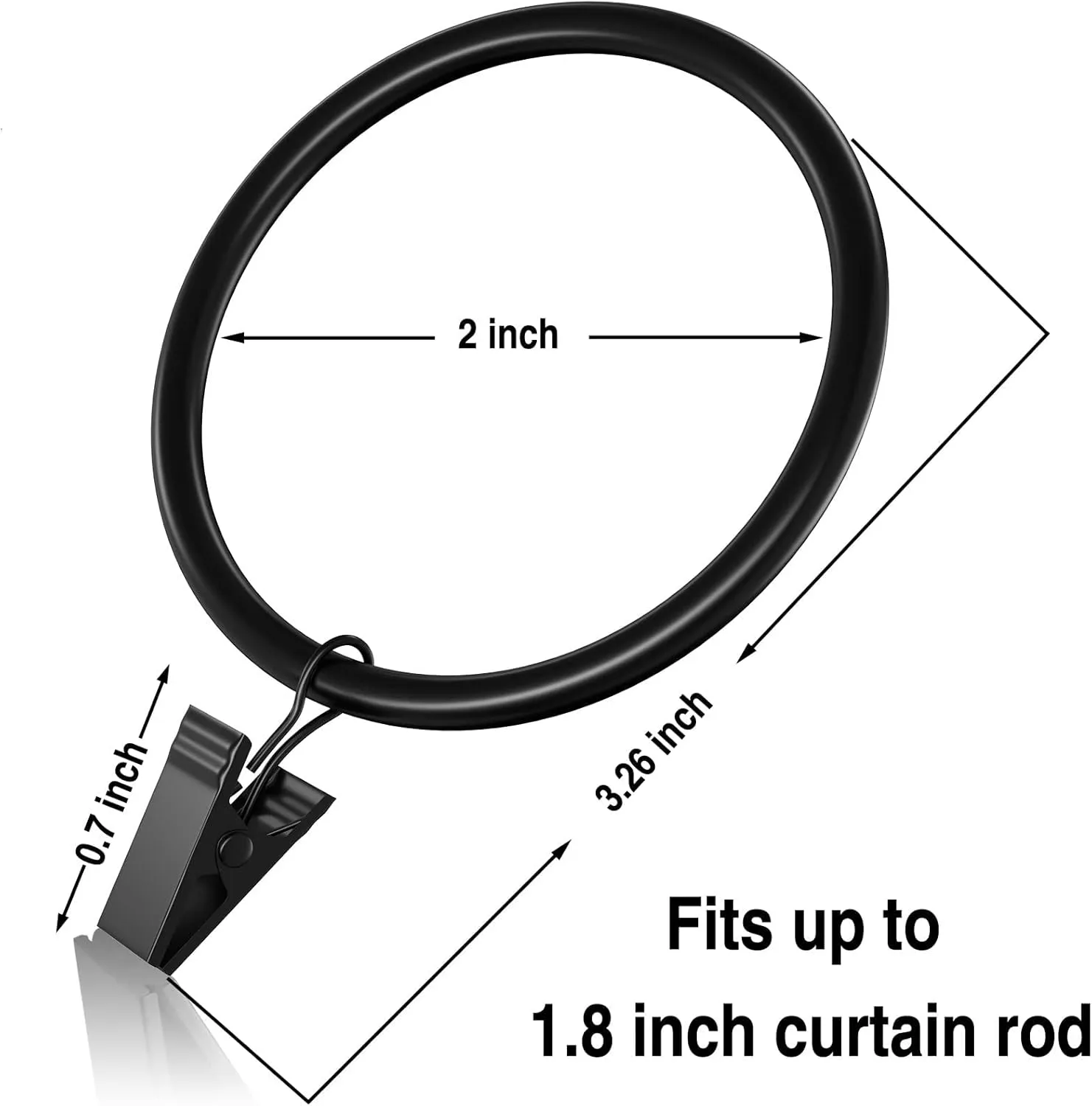 100Pack Curtain Rings with Clips Hooks, Rustproof Metal Stainless Steel Drapery Rings, 2in Interior Diameter Curtain Hangers Clips, Fits Diameter 1.8 in Rod, Vintage Black