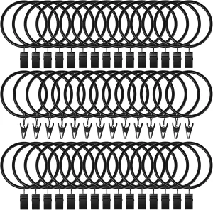 100Pack Curtain Rings with Clips Hooks, Rustproof Metal Stainless Steel Drapery Rings, 2in Interior Diameter Curtain Hangers Clips, Fits Diameter 1.8 in Rod, Vintage Black
