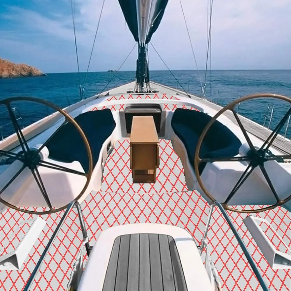 102.3" X45.2” Diamond Pattern Sea Deck Self-Adhesive Boat Flooring Eva Foam Decking Marine Non-Slip for Motorboat Fishing Boat Yach