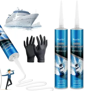 10oz Marine Adhesive Sealant, Fast Cure, UV-Proof, Waterproof for Boats, Decks, Hulls, and RV Roof Repairs - Strong, Watertight Seal for Above & Below Waterline - White with Accessories（2 Pack）