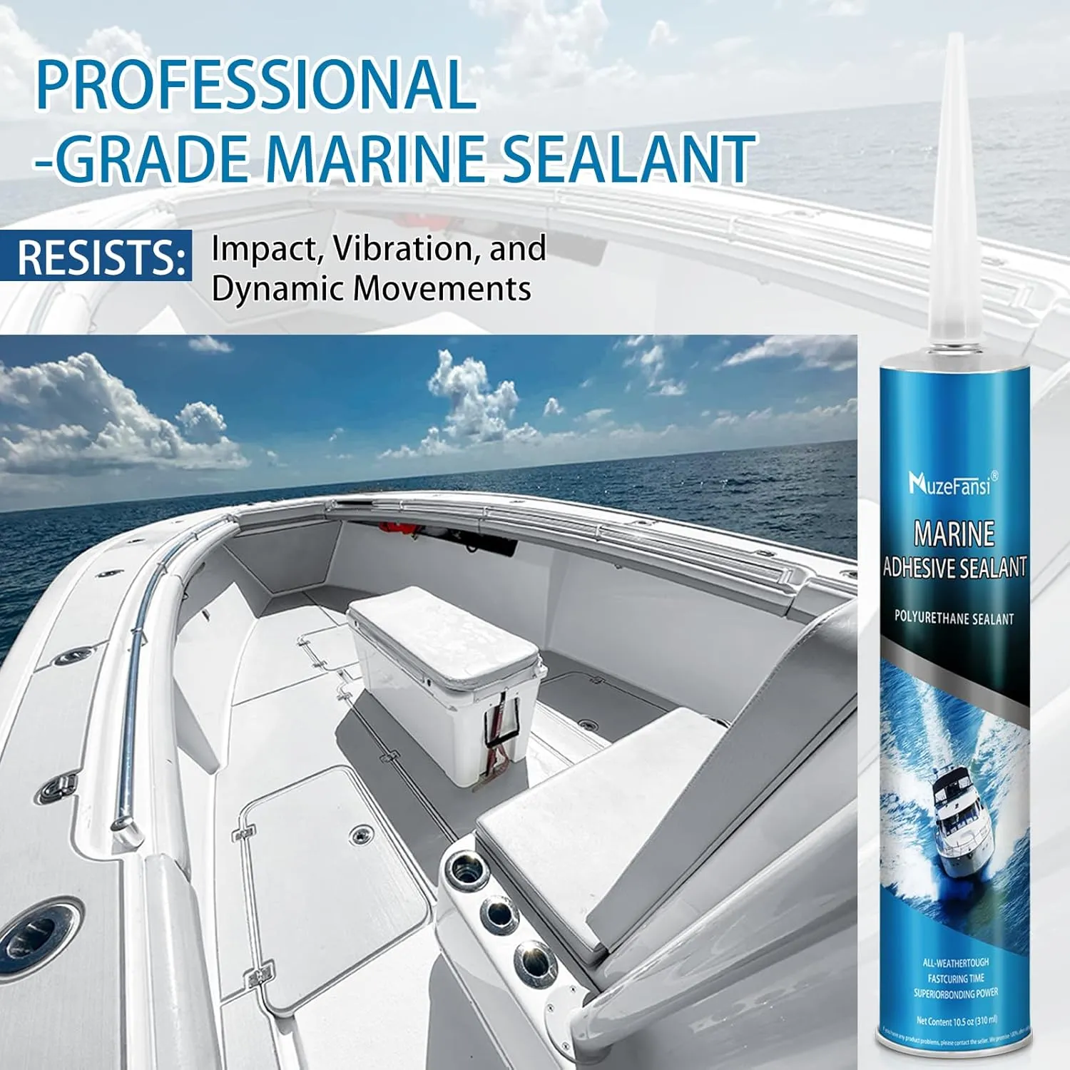 10oz Marine Adhesive Sealant, Fast Cure, UV-Proof, Waterproof for Boats, Decks, Hulls, and RV Roof Repairs - Strong, Watertight Seal for Above & Below Waterline - White with Accessories（2 Pack）