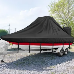 1200D Wake Tower Boat Cover,Heavy Duty Waterproof Wakeboard Boat Cover with Adjustable Metal Buckle,Fits 21ft - 23ft V-Hull Boats with Ski/Wakeboard Tower,Black