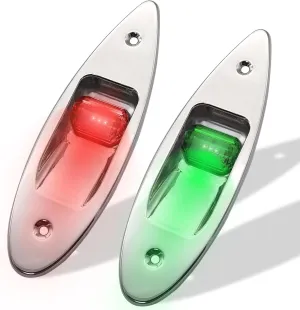 12V Boat LED Navigation Lights Teardrop Type Stainless Steel Bow Red & Green Side Light Sailing Signal Nav Lights for Marine Pontoon Skiff Sailboat Small Boat visibility 2NM