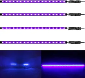 12V Marine Boat Ultra Violet UV Black Light LED Lights Strip, Night Fishing Lights, 5050 LED IP67 Waterproof UV Led Strip for Fishing Pontoon Kayak Yacht Sailboat (4 Pcs 20'')