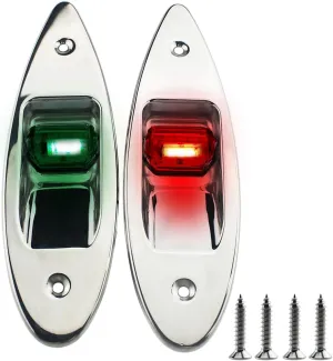 12V Marine LED Shark Eye Navigation Lights, Waterproof, Boat Bow Light Flush Mount, Yacht Sides Teardrop Navigation Light, Bright Signal Warning Lamps 12 Volt DC, Stainless, Red&Green 1 Pair