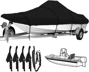 17ft-25ft Heavy-Duty Trailerable Boat Cover 600D Waterproof Fish-Ski V-Hull Boat Mooring Cover Dust-Proof Anti-UV Protection(23-25ft)