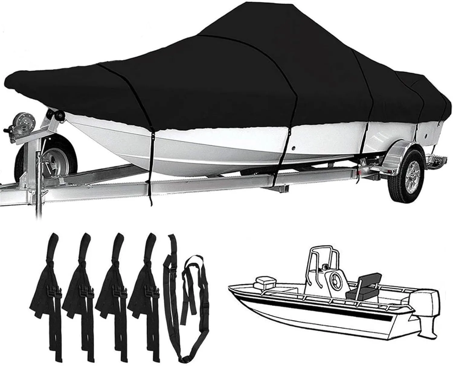17ft-25ft Heavy-Duty Trailerable Boat Cover 600D Waterproof Fish-Ski V-Hull Boat Mooring Cover Dust-Proof Anti-UV Protection(23-25ft)