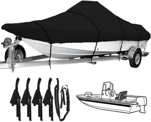 17ft-25ft Heavy-Duty V-Hull Center Console Boat Cover 600D Waterproof Trailerable V-Hull Boat Shelter Canopy Dust-Proof Anti-UV(17-19ft)