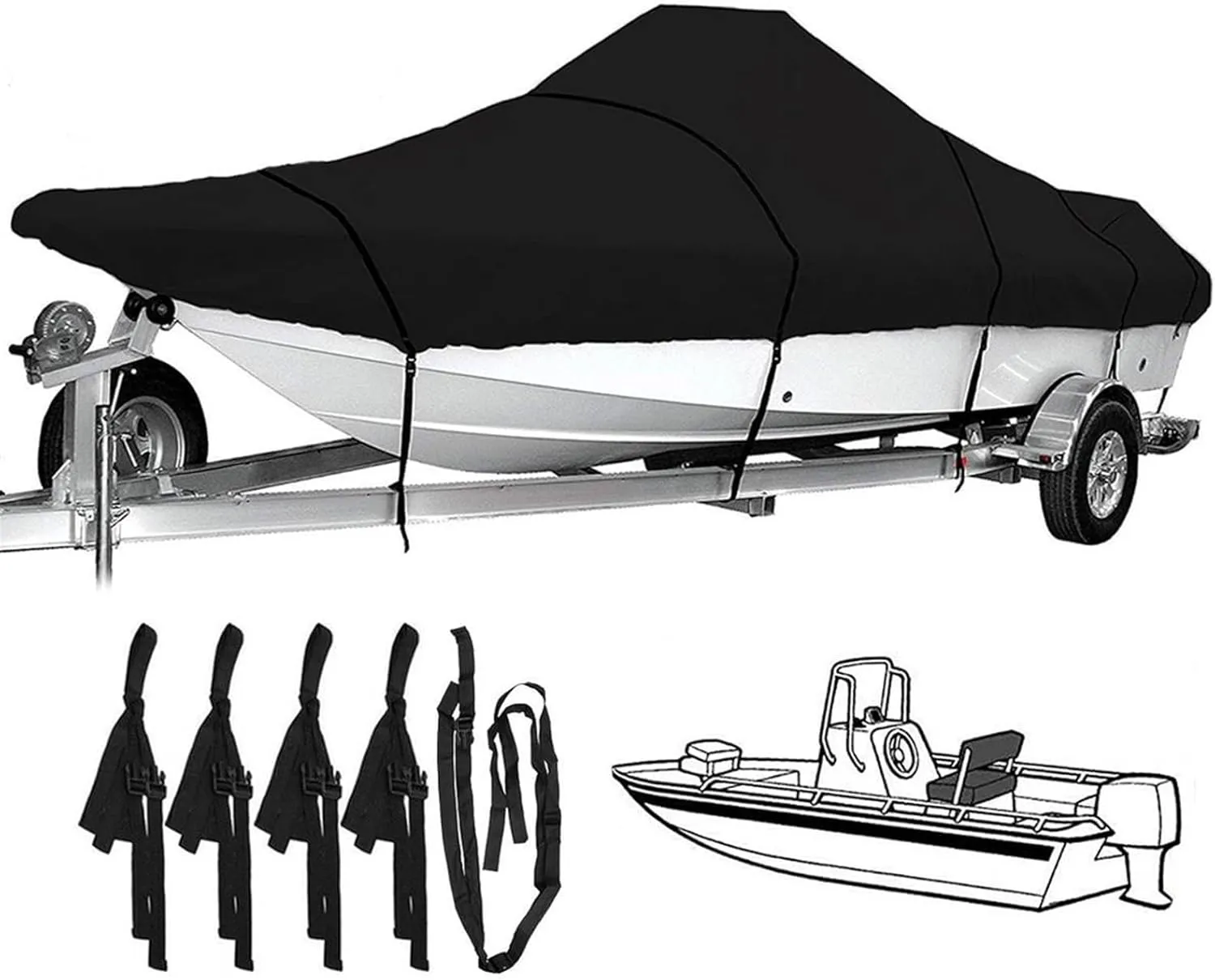 17ft-25ft Heavy-Duty V-Hull Center Console Boat Cover 600D Waterproof Trailerable V-Hull Boat Shelter Canopy Dust-Proof Anti-UV(17-19ft)
