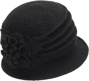 1920s Bowler Cloche Bucket Hat for Woman - Winter Warm Church Derby Fedora Hat with Bowknot