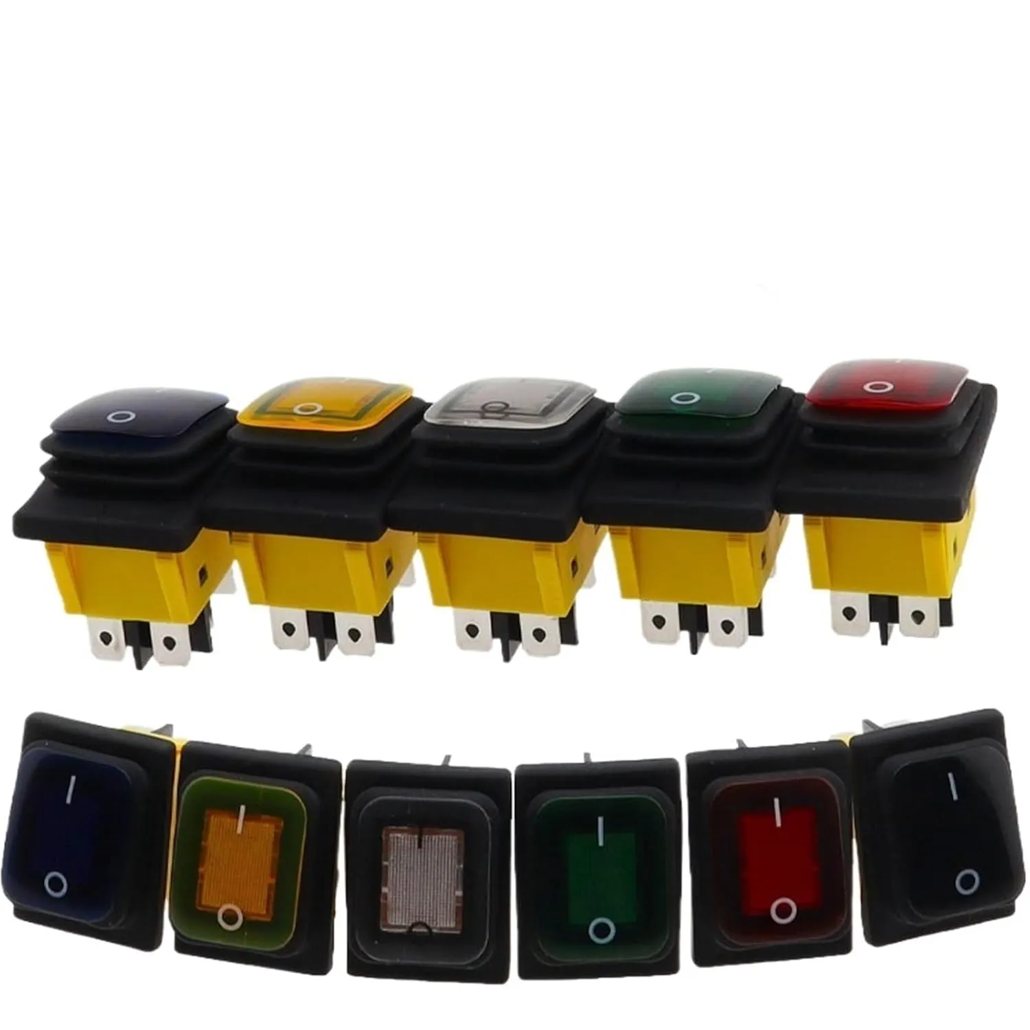 1PC KCD4 ONOFF 30A/250V Heavy Duty 6 Pin DPST IP67 Sealed Waterproof T85 Auto Boat Toggle Rocker Switch with LED 12V 220V(Black,12-24V)