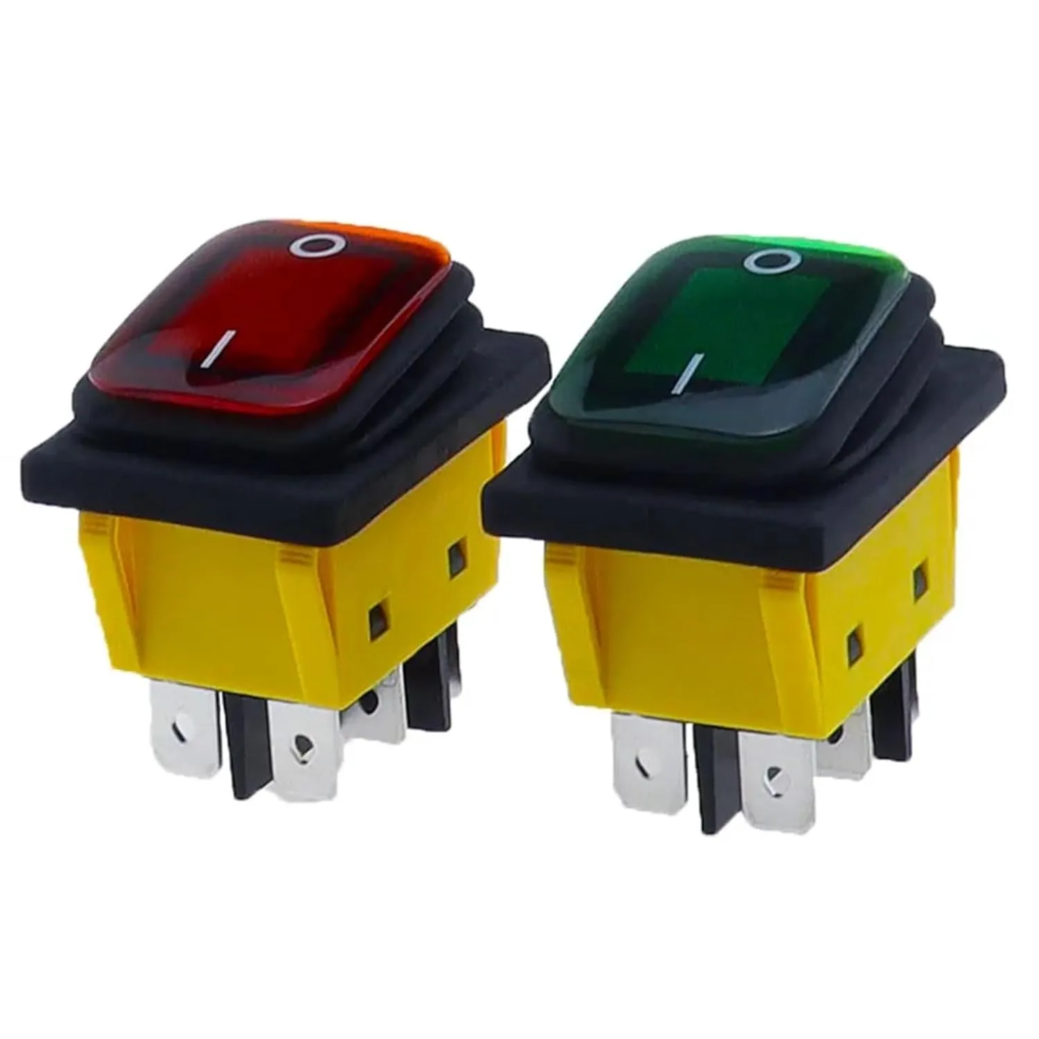 1PC KCD4 ONOFF 30A/250V Heavy Duty 6 Pin DPST IP67 Sealed Waterproof T85 Auto Boat Toggle Rocker Switch with LED 12V 220V(Black,12-24V)