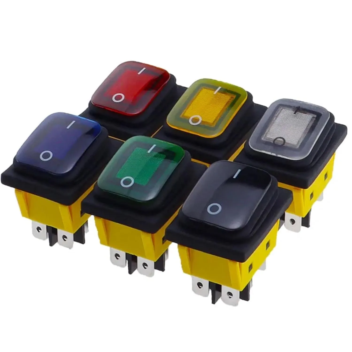 1PC KCD4 ONOFF 30A/250V Heavy Duty 6 Pin DPST IP67 Sealed Waterproof T85 Auto Boat Toggle Rocker Switch with LED 12V 220V(Black,12-24V)