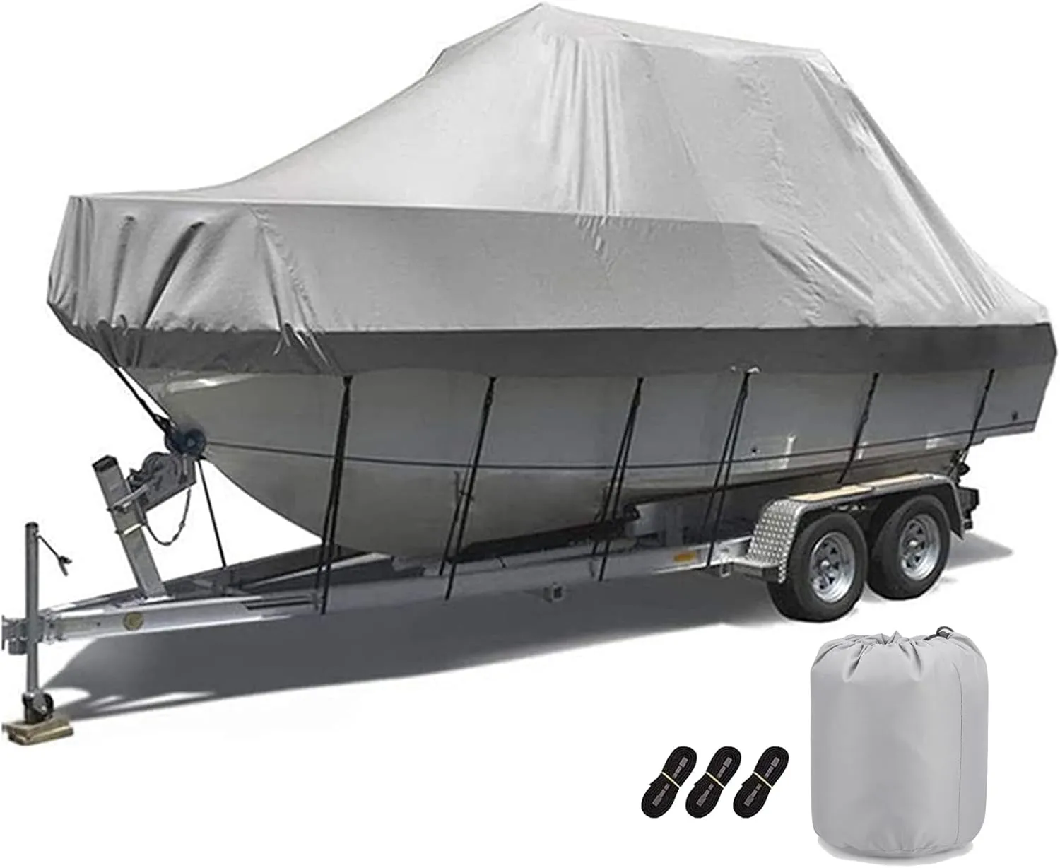 210D T-Top Boat Cover 100% Waterproof Heavy Duty Tear-Resistant Polyester Trailerable Boat Cover for Center Console Boat with T TOP Roof (20-22FT：700 * 254CM, Gray)