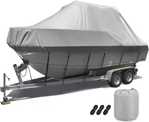 210D T-Top Boat Cover 100% Waterproof Heavy Duty Tear-Resistant Polyester Trailerable Boat Cover for Center Console Boat with T TOP Roof (20-22FT：700 * 254CM, Gray)
