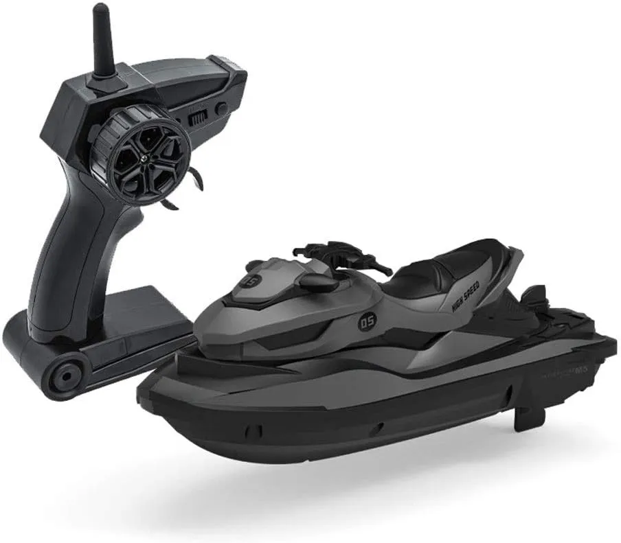 2.4G Electric Sports Racing Remote Control Motorboat Adjustable Speed RC Boat Low Battery Alarm RC Boat RC Ship Suitable for Lakes and Ponds for Boys and Girls (Gray)