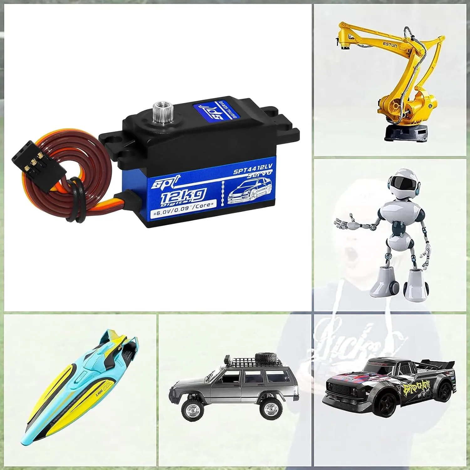 2PCS 12kg Low Profile Servo RC Digital Servo High Torque Full Metal Gear & Steering Servo Arm for 1/10 RC Car