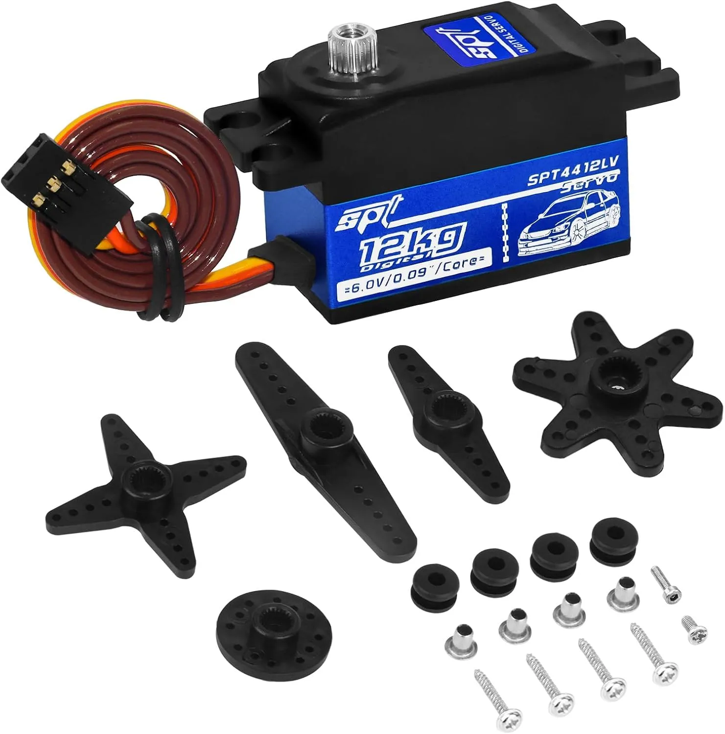 2PCS 12kg Low Profile Servo RC Digital Servo High Torque Full Metal Gear & Steering Servo Arm for 1/10 RC Car