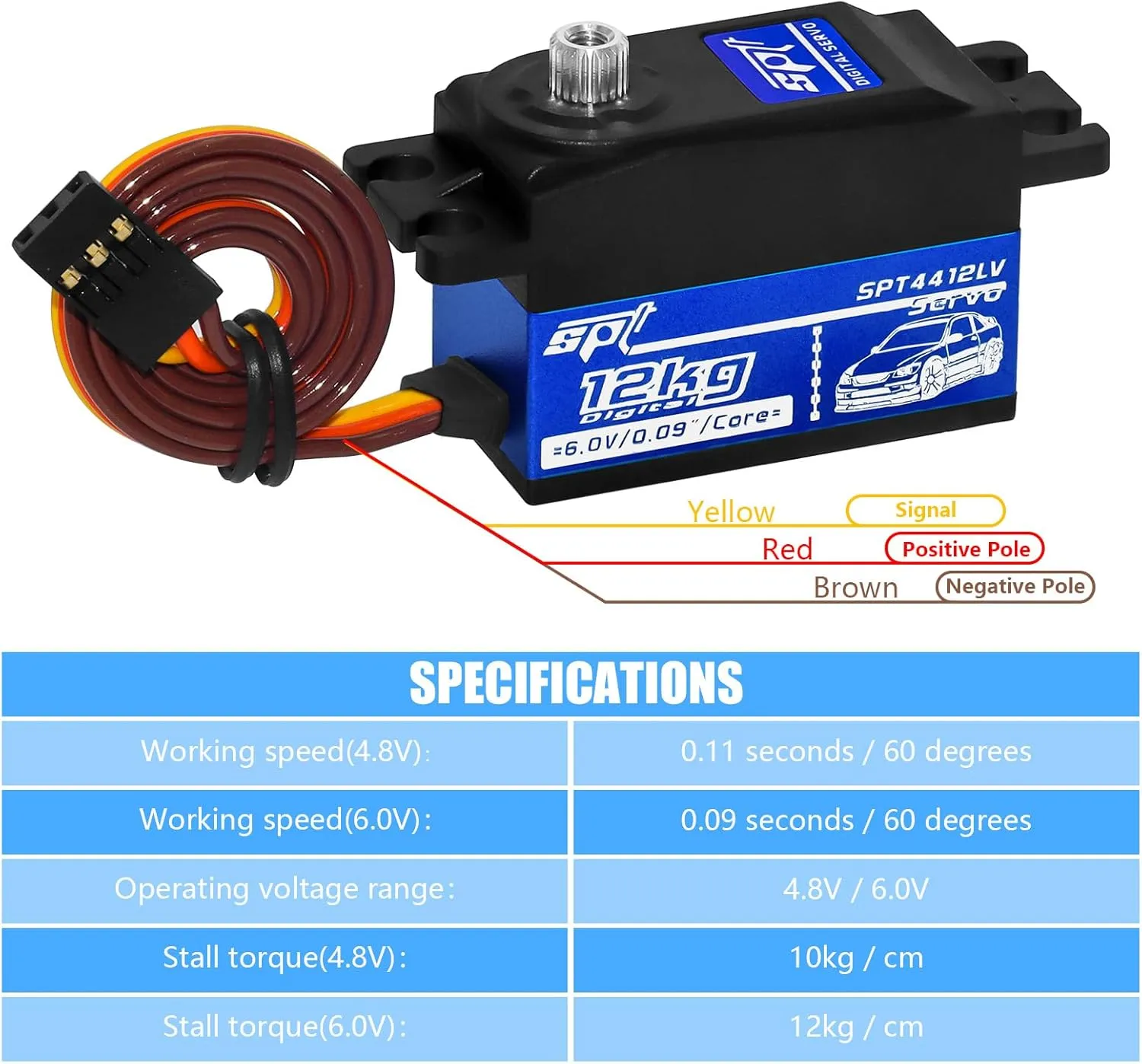 2PCS 12kg Low Profile Servo RC Digital Servo High Torque Full Metal Gear & Steering Servo Arm for 1/10 RC Car