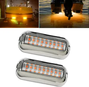 2Pcs 27 LEDs Marine Boat Lights,IP68 Waterproof Underwater Boat Trailer Light Pontoon Boat Transom Lights Stern Navigation Light Boat Interior Deck Lights 10-30V DC (Amber)