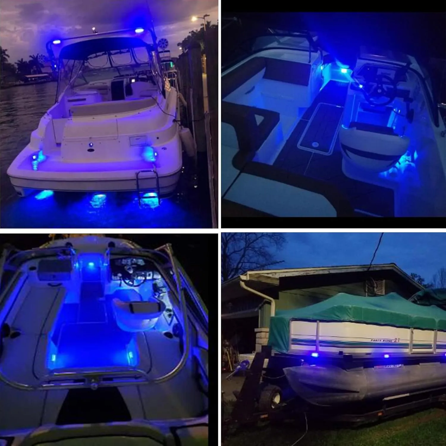 2Pcs Blue Marine Boat LED Lights,27 LEDs Waterproof IP68 Stainless Steel Boat Deck Dock Lights,Pontoon Boat Transom Lights Yacht Trailer Stern Navigation Light Interior Lights,1200LM