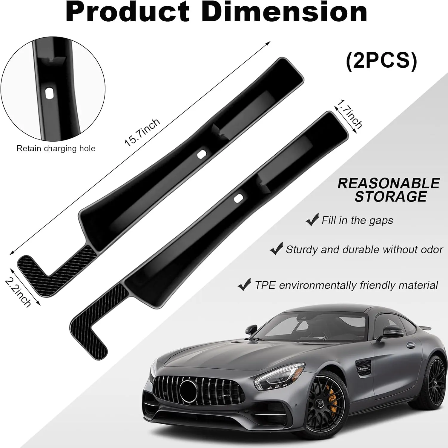2PCS Car Seat Gap Filler, Automotive Seat Organizer Fill The Gap Between Seat and Console, Universal Car Gap Seat Storage for Phone Wallets and Keys, Car Accessories (Black)