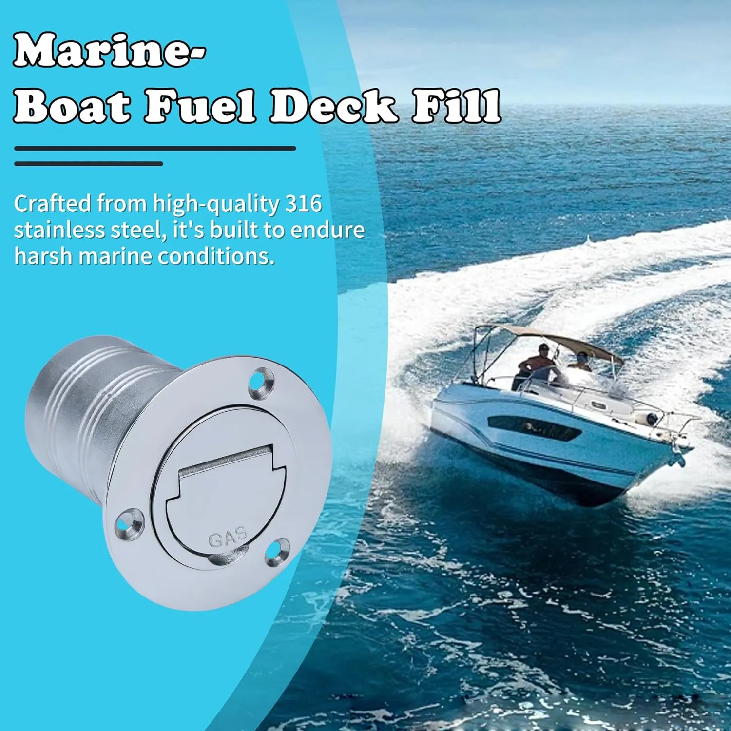 2" Marine Deck Fill/Filler - Fuel/Water/Waste/Gas/Diesel Boat Tank Filler with Keyless Cap & Screws, Polished Finish 316 Stainless Steel Hardware - for Yacht, Caravan
