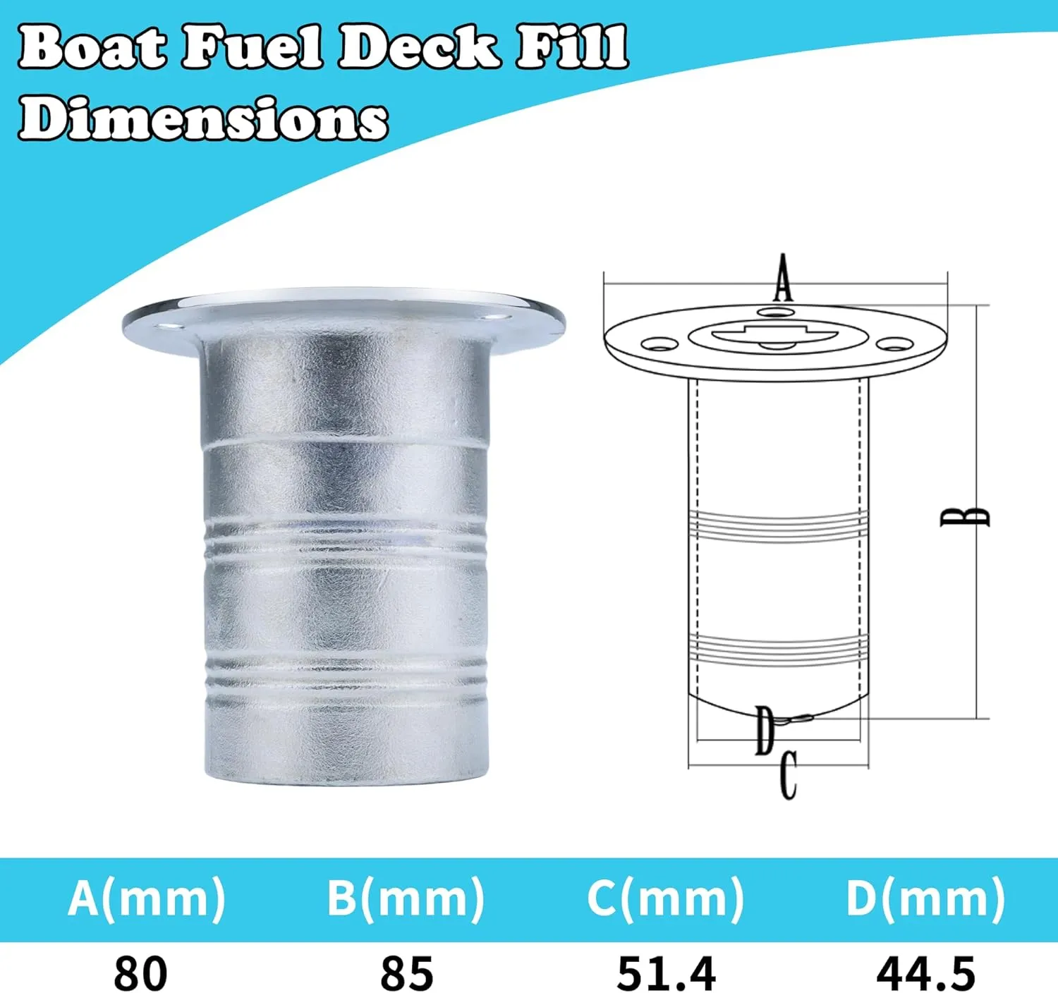 2" Marine Deck Fill/Filler - Fuel/Water/Waste/Gas/Diesel Boat Tank Filler with Keyless Cap & Screws, Polished Finish 316 Stainless Steel Hardware - for Yacht, Caravan