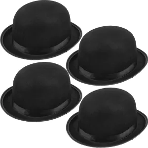 4 Pack Black Bowler Hat Derby Deluxe Costume Hat for Adult Dress up Halloween Cosplay Men Women Vintage Costume Accessories