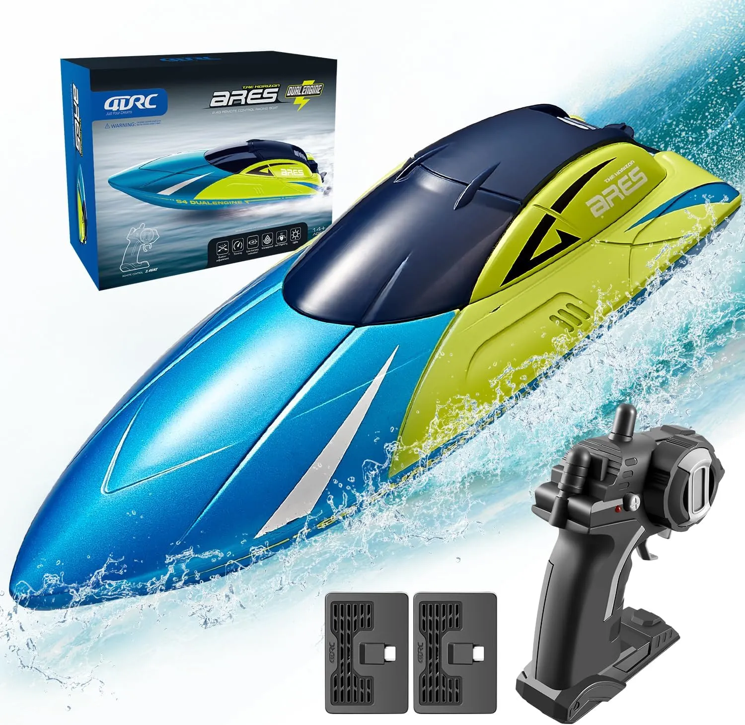 4DRC RC Boat,S4 Remote Control Boat for Kids Adults,2 Modular Batteries,20  MPH 2.4GHz High Speed Racing Boats for Pools and Lakes,Waterproof Boats,Toys Gifts for Boys Girls