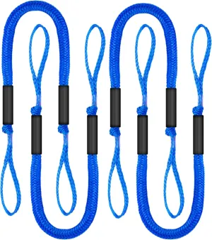 4FT Bungee Dock Line with Foam Floats Stretchable Boat Rope for Kayak, Jet Ski, Pontoon, Seadoo, Canoe, Fishing Boat Shock-Absorbent Dock Lines (4-Pack Blue)