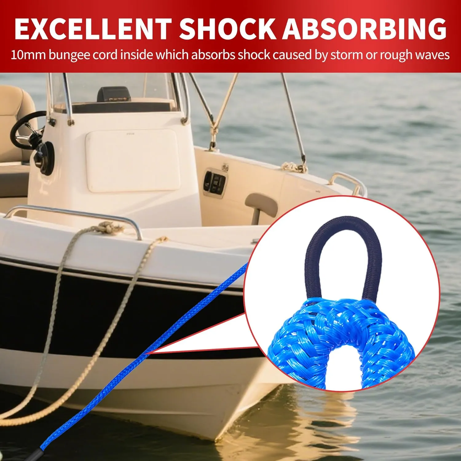 4FT Bungee Dock Line with Foam Floats Stretchable Boat Rope for Kayak, Jet Ski, Pontoon, Seadoo, Canoe, Fishing Boat Shock-Absorbent Dock Lines (4-Pack Blue)