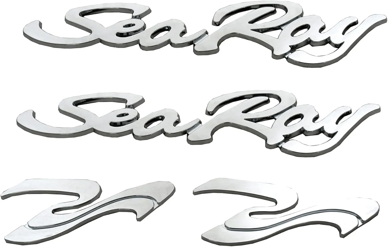 4pcs New Sea Ray Searay SR Wave Script Emblems 3D Badge etters Boat Self-Adhesive Sticker Genuine Nameplate (Chrome)