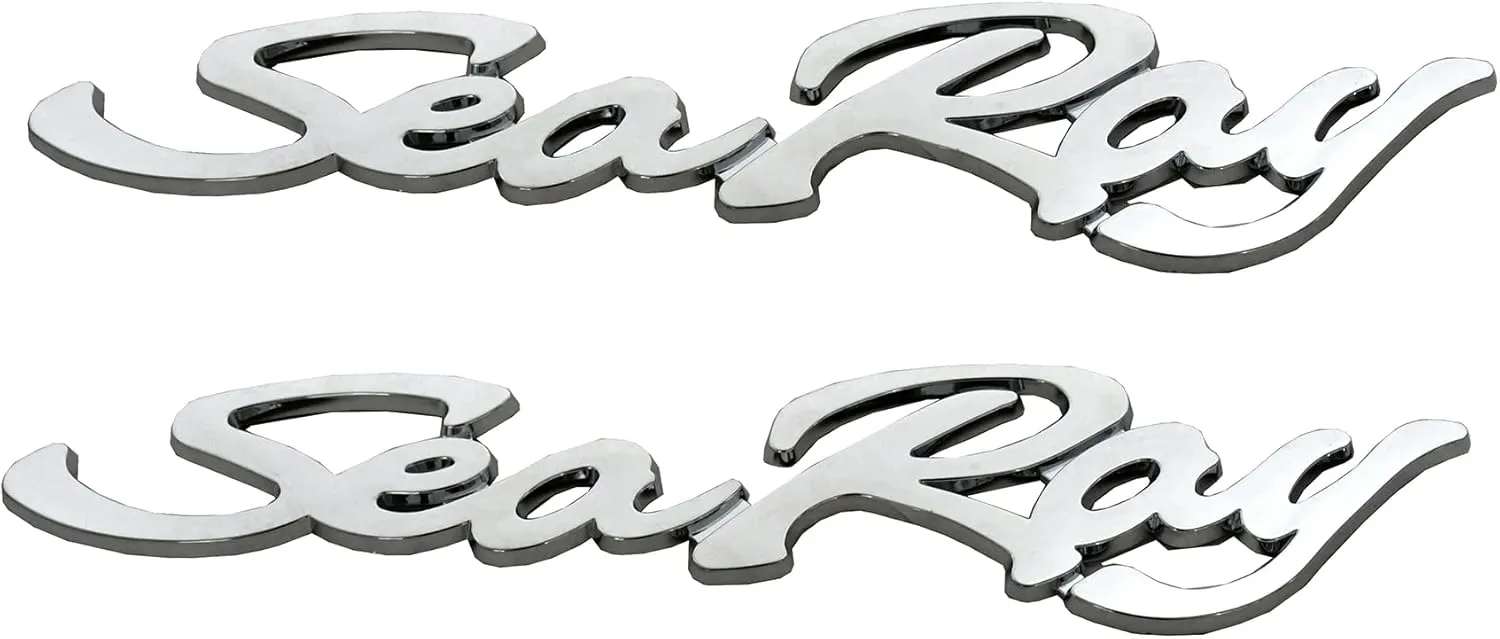 4pcs New Sea Ray Searay SR Wave Script Emblems 3D Badge etters Boat Self-Adhesive Sticker Genuine Nameplate (Chrome)