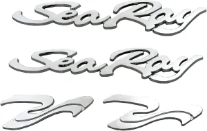 4pcs New Sea Ray Searay SR Wave Script Emblems 3D Badge etters Boat Self-Adhesive Sticker Genuine Nameplate (Chrome)