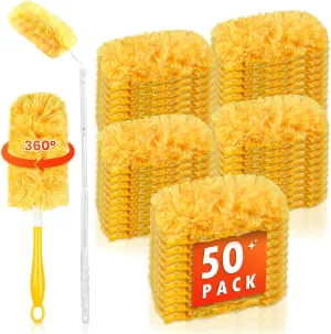 50 Count 360 Duster Refills for Swiffer Dusters   1 Extendable Handle   1 Short Handle, Heavy Duty Disposable Kit, Multi-Surface Disposable Pads for Cleaning, Unscented