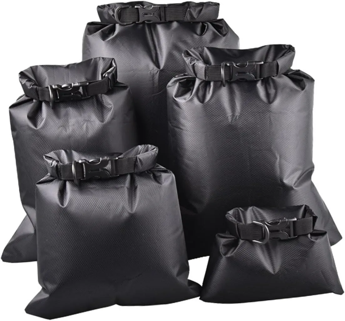 5PCS Dry Bag Multifunctional Storage Pouches for Camping Boating Kayaking Rafting Durable Black Bags for Valuables Essentials