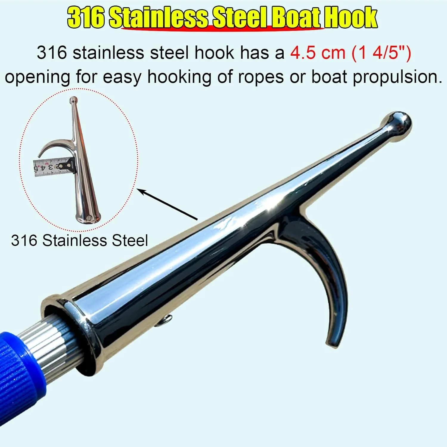 6 10 13 16 20 Ft Boat Hook, Heavy Duty Boat Dock Hook with Telescoping Extension Pole, Boat Hooks Pole for Docking/Rescuing/Pushing Pulling/Boating(4 m(13.1 ft))