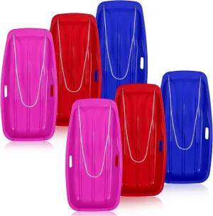6 Pcs 35 in Plastic Snow Sled for Kids Adults Toboggan Winter Snow Sled with Pull Rope and Handles Downhill Sprinter for Kids Baby Sand Board Sleigh