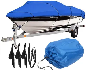 600D 11ft-22ft Heavy Duty Boat Cover Trailerable V-Hull Speedboat Fishing Ski Cover Protection Waterproof Dust-Proof Anti-UV(600x300cm 17-19ft)