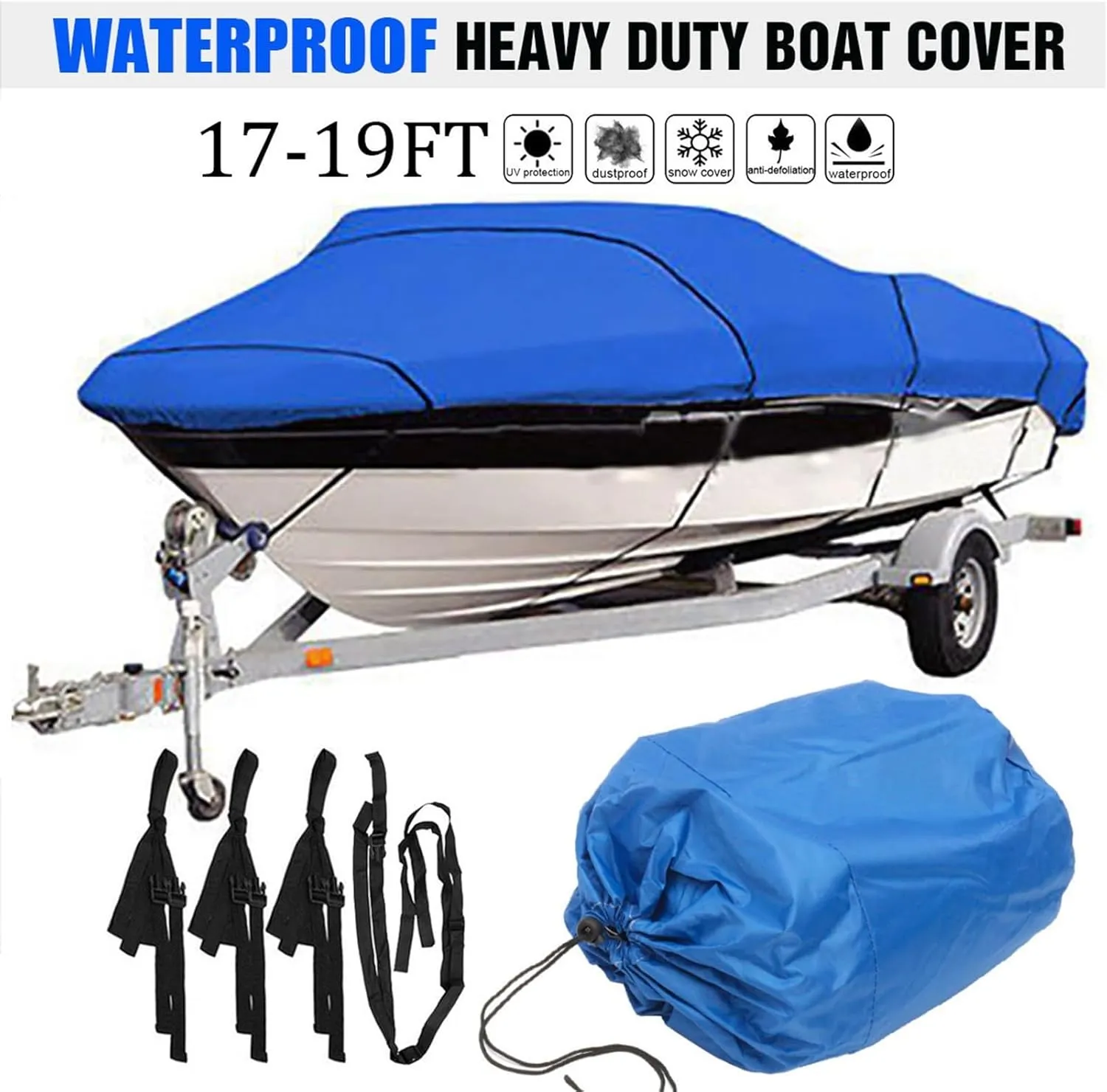 600D 11ft-22ft Heavy Duty Boat Cover Trailerable V-Hull Speedboat Fishing Ski Cover Protection Waterproof Dust-Proof Anti-UV(600x300cm 17-19ft)
