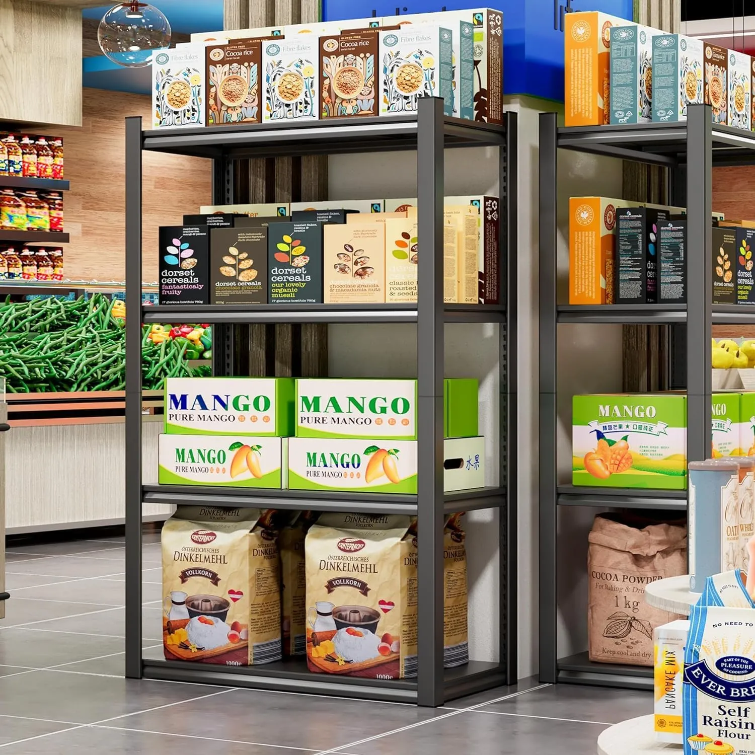 63“H Storage Shelves,Heavy Duty Metal Shelving Unit,Pantry Shelves, Kitchen Shelves, Garage Shelving, Utility Rack (31.5"" W×15.7"" D×63"" H), Black, TGJZ-160H