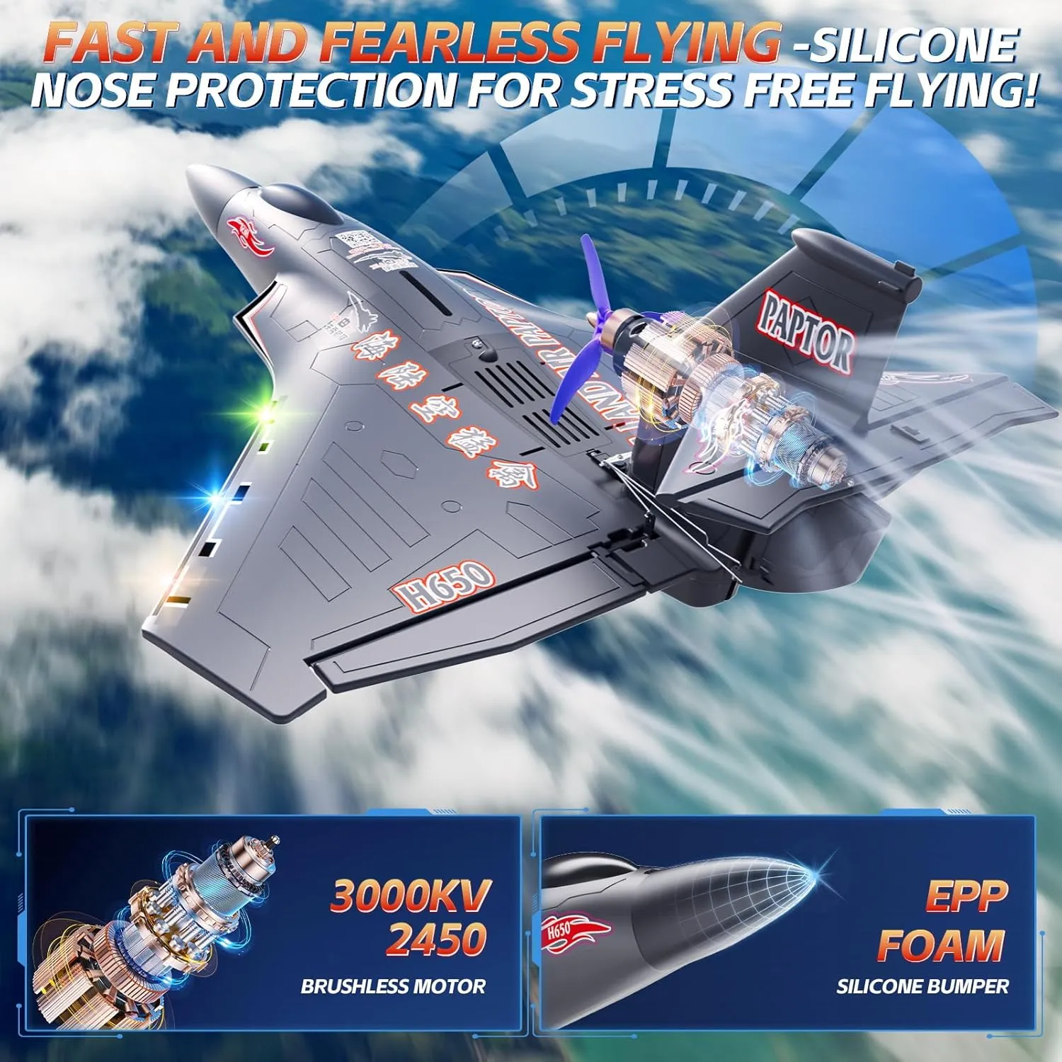 6CH Amphibious RC Plane for Water, Land & Air, Remote Control Airplane Flying Boat Toys,2.4GHz 6-axis Gyro Stabilizer RTF Glider Aircraft Jet (Black)