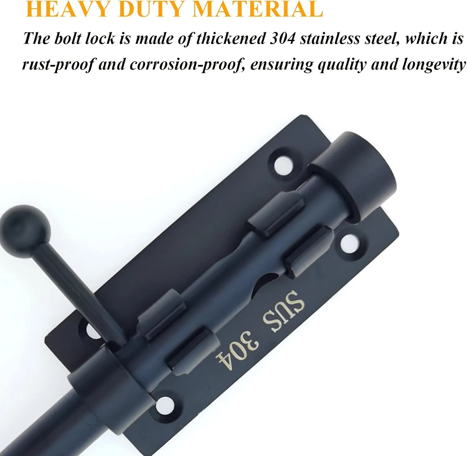 6in Slide Bolt Gate Latch 304 Stainless Steel Barrel Bolt Latch Heavy Duty Door Security Lock Thickened Door Latches Hardware with Mounting Screws for Barn Fence Shed Basement