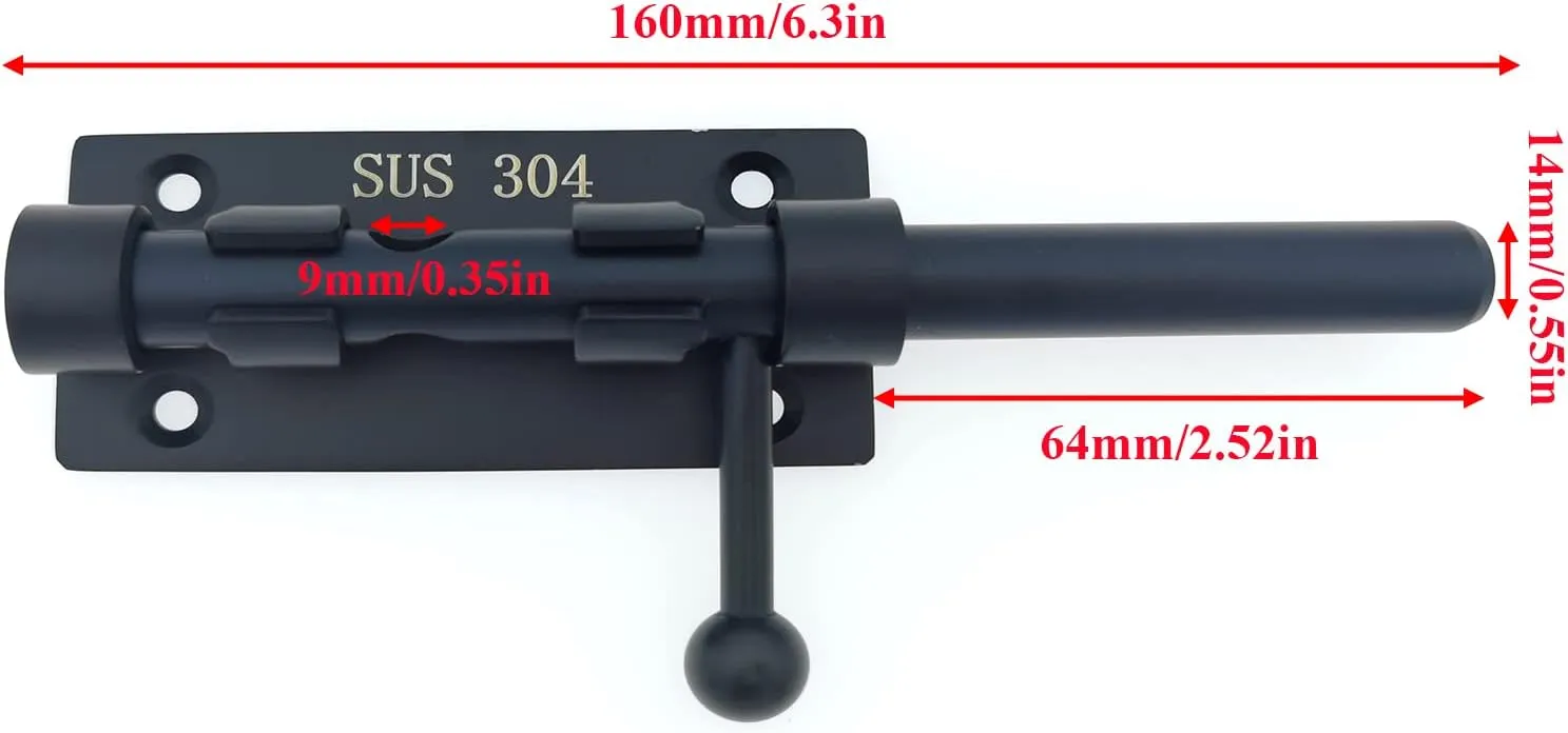 6in Slide Bolt Gate Latch 304 Stainless Steel Barrel Bolt Latch Heavy Duty Door Security Lock Thickened Door Latches Hardware with Mounting Screws for Barn Fence Shed Basement
