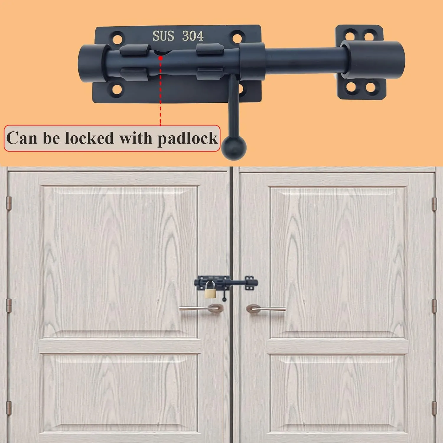 6in Slide Bolt Gate Latch 304 Stainless Steel Barrel Bolt Latch Heavy Duty Door Security Lock Thickened Door Latches Hardware with Mounting Screws for Barn Fence Shed Basement