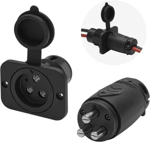 70A Trolling Motor Plug & Receptacle for 2 or 3 Wire 12-48V Systems Compatible with Minn Kota Marine Boat, Watertight Heavy Duty Electrical Power Connector Black