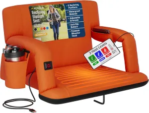 Alpcour Heated Reclining Stadium Seat for Bleachers – Wide Bleacher Chair with Back Support and Cushion, Armrests, Side Pockets, & Hook – Stadium Seats Chairs for Camping, Kayak, Paddle Board & More