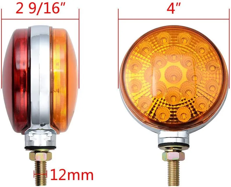 Astra Depot 2pcs Round 42-LED Red Amber Double Face Waterproof Stop Tail Side Marker Turn Signal Pedestal Fender Lights Compatible with Peterbilt Kenworth Freightliner Volvo Truck Trailer